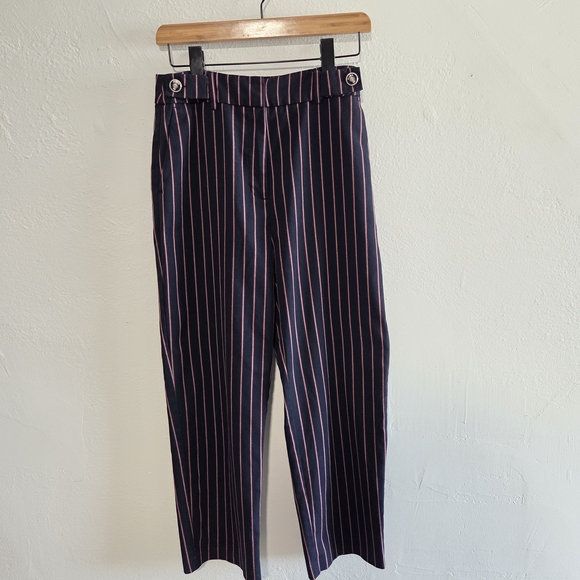 Zara Navy Pinstripe Straight-Leg Pants with Pink Stripes - Picture 2 of 7